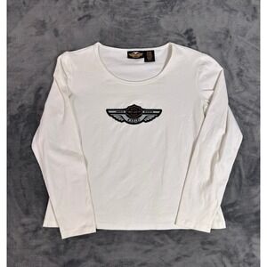Harley Davidson White Long Sleeve T-Shirt 1903-2003 100th Anniversary Top L